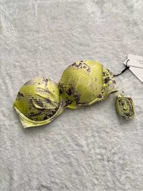 Calvin Klein Neon Yellow Strapless Snake-Print Bikini Top